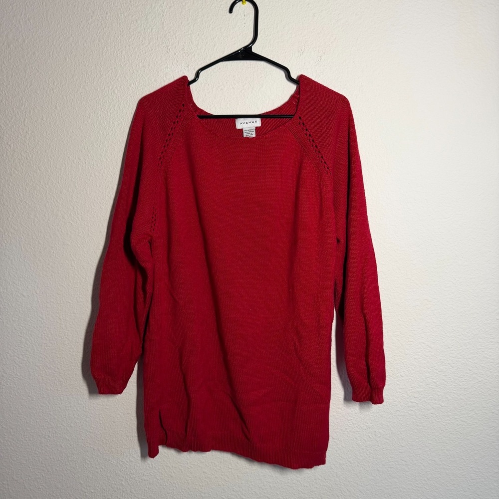 Avenue Sweater Womens 2X Red Tight Knit Ribbed Raglan Sleeve Winter Warm Wear